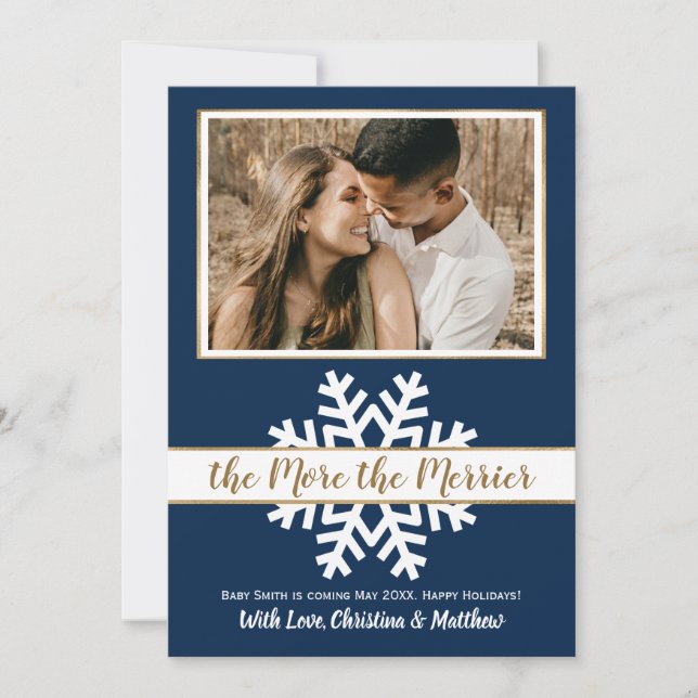 Navy Photo Christmas Pregnancy Announcement Card (Front)