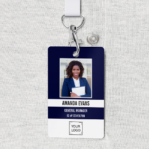 Navy   Photo Employee Logo or QR CODE Security Badge