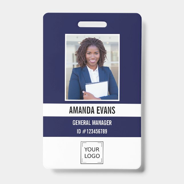 Navy | Photo Employee Logo or QR CODE Security Badge (Front)