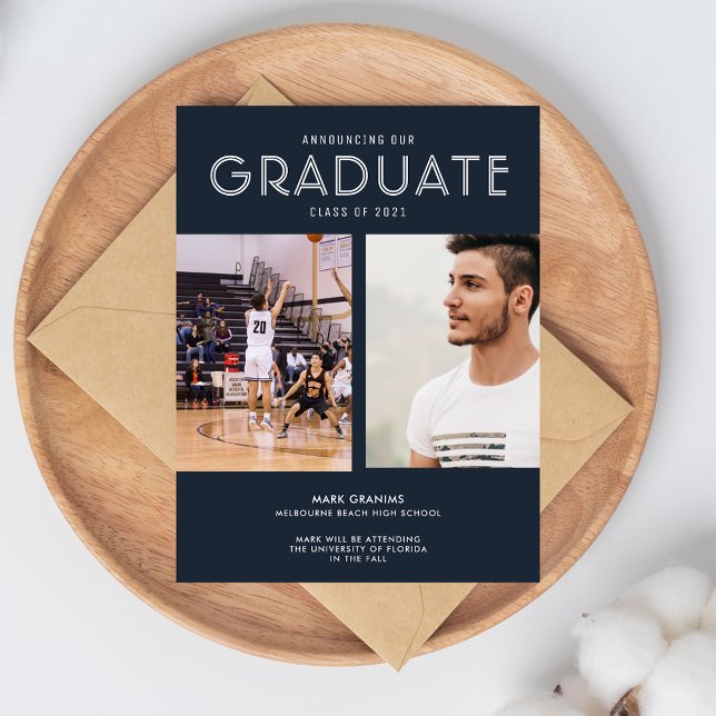 Navy Photo High School Graduation Announcement (Senior Guy Photo High School Graduation Announcement)
