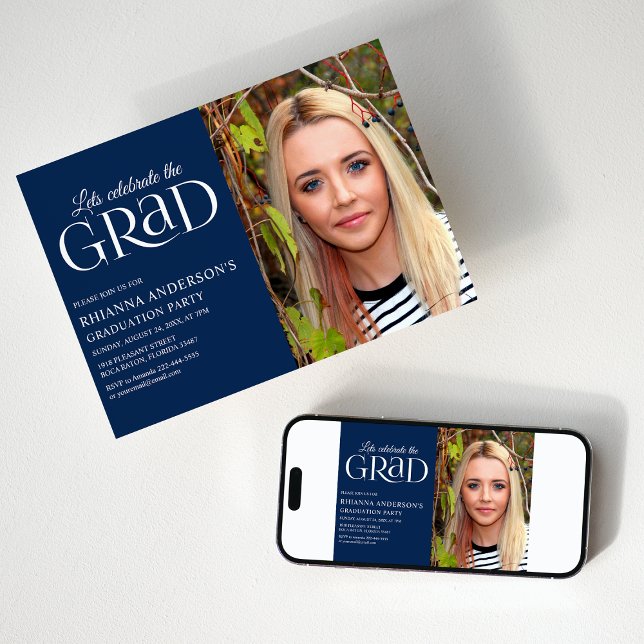Navy Photo | Lets Celebrate The Grad Invitation (Creator Uploaded)