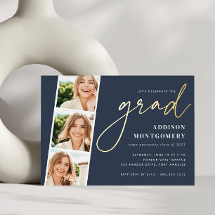Navy   Photo Strip Graduation Party Gold