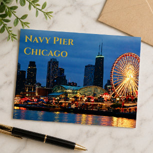 Navy Pier _at night Chicago Postcard