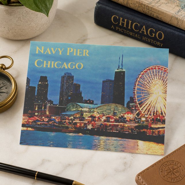 Navy Pier _at night Chicago Postcard (Creator Uploaded)
