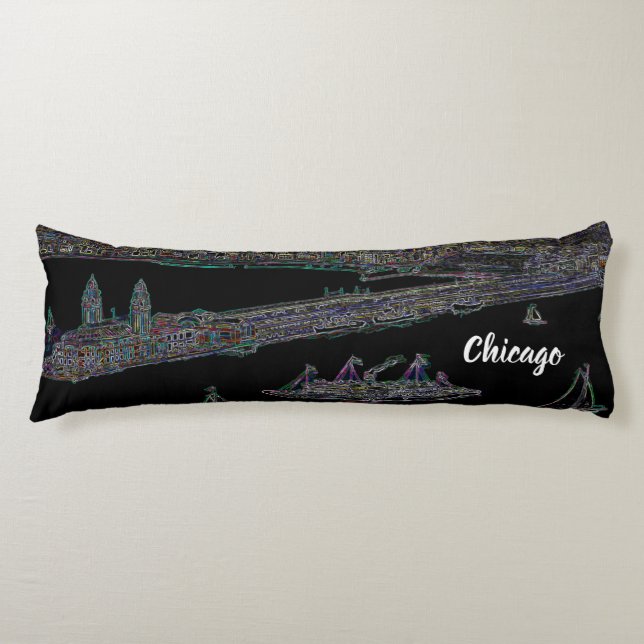Navy Pier Chicago 1920's NEON  Art Windy City Body Pillow (Front)