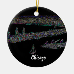 Navy Pier Chicago 1920's NEON Art Windy City Ceramic Ornament