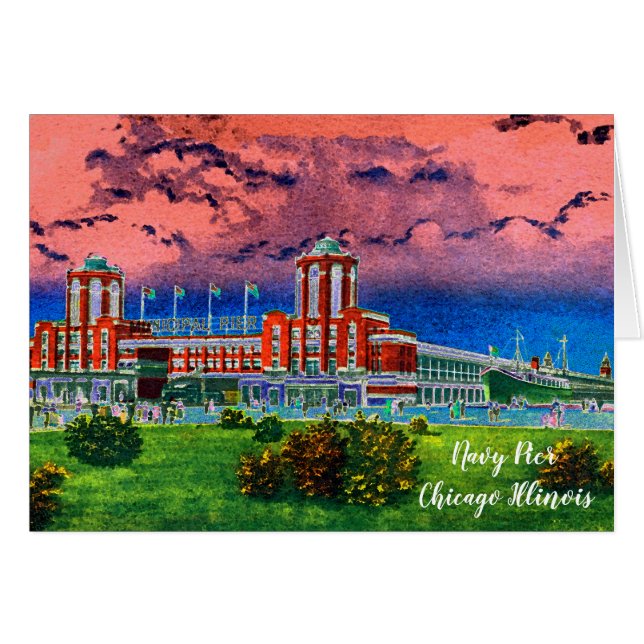 Navy Pier Chicago 1920's Watercolor Art Windy City (Front Horizontal)