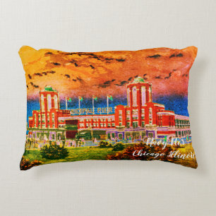 Navy Pier Chicago 1920's Watercolor Art Windy City Accent Pillow