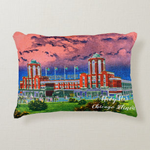 Navy Pier Chicago 1920's Watercolor Art Windy City Accent Pillow