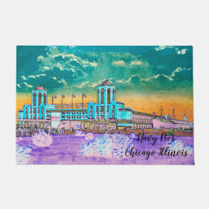 Navy Pier Chicago 1920's Watercolor Art Windy City Doormat