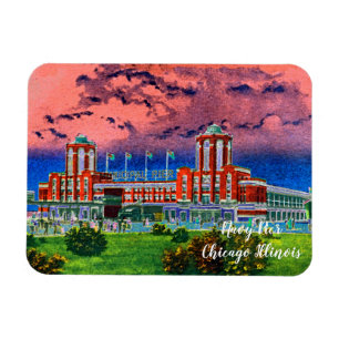 Navy Pier Chicago 1920's Watercolor Art Windy City Magnet