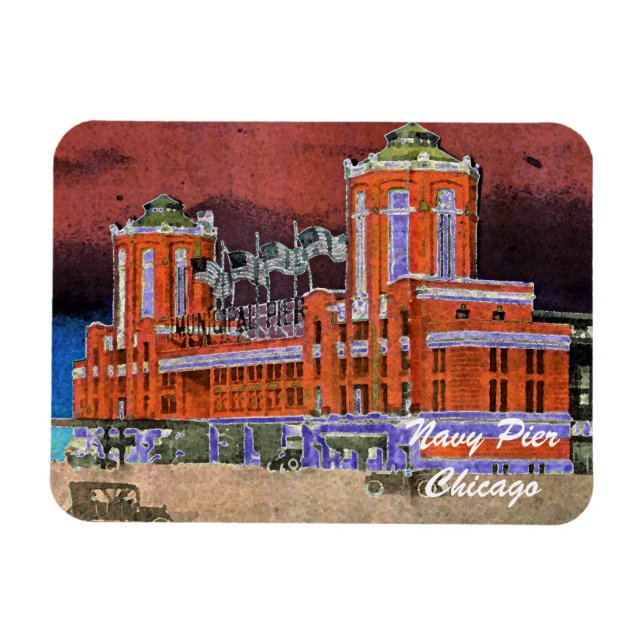 Navy Pier Chicago 1920's Watercolor Art Windy City Magnet (Horizontal)