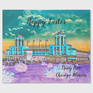 Navy Pier Chicago 1920's Watercolor Easter Colours Wrapping Paper