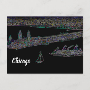 Navy Pier From Lake  Chicago 1920's NEON  Art Postcard
