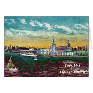 Navy Pier From Lake  Chicago 1920's Watercolor Art