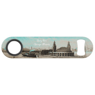 Navy Pier From Lake Chicago 1920's Watercolor Art Bar Key