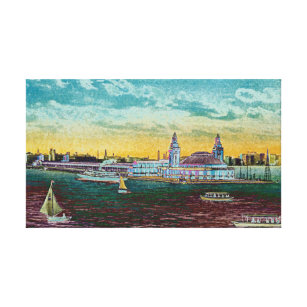 Navy Pier From Lake  Chicago 1920's Watercolor Art Canvas Print