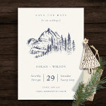 Navy Pine Mountain Sketch Save The Date Card<br><div class="desc">For any further customisation or any other matching items,  please feel free to contact me at yellowfebstudio@gmail.com</div>