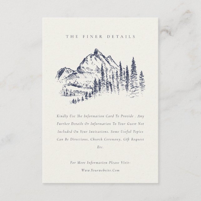 Navy Pine Woods Mountain Sketch Wedding Details Enclosure Card (Front)