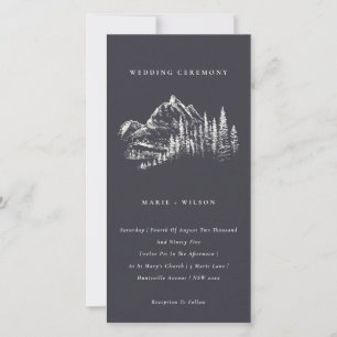 Navy Pine Woods Mountain Sketch Wedding Invitation