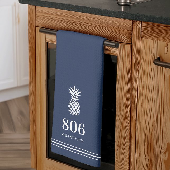 Navy | Pineapple House Number & Street Name Kitchen Towel (Creator Uploaded)
