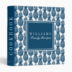 Navy Pineapple Pattern Family Recipe Cookbook Binder