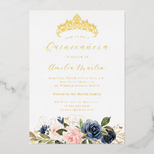 Navy Pink Blooming Floral Butterfly Quinceanera