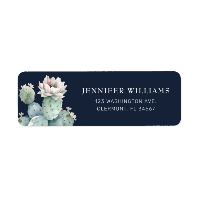 Navy Pink Cactus Flower Return Address Labels (Front)