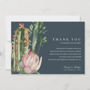 NAVY PINK DESERT CACTUS FLORAL WATERCOLOR WEDDING THANK YOU CARD