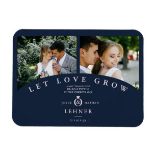 Navy Pink Elegant 2 Photos let Love Grow Wedding Magnet