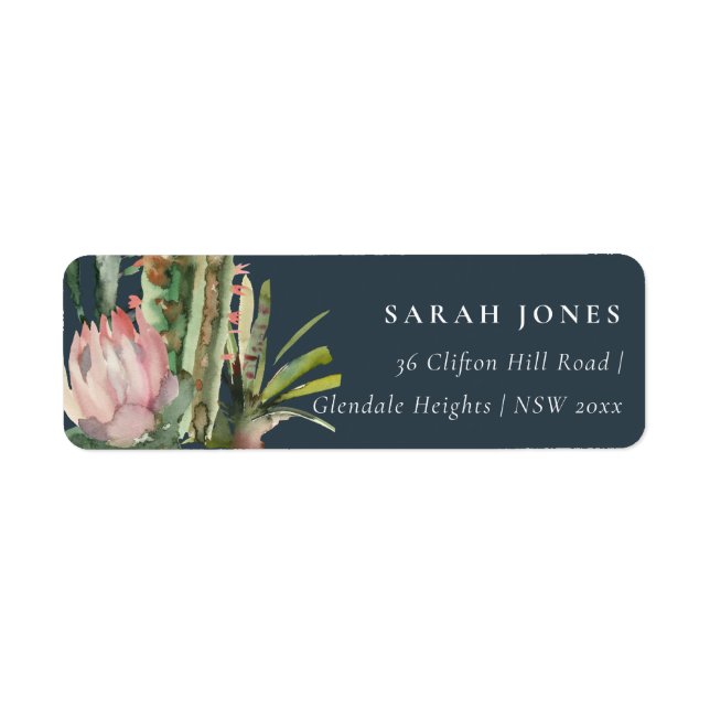 NAVY PINK FLORAL CACTI FOLIAGE WATERCOLOR ADDRESS (Front)