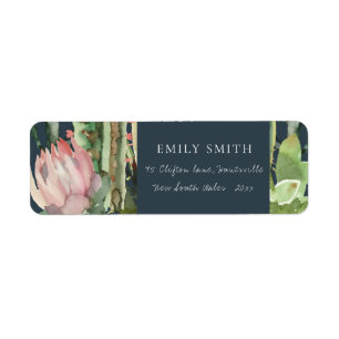 NAVY PINK FLORAL CACTI FOLIAGE WATERCOLOR ADDRESS
