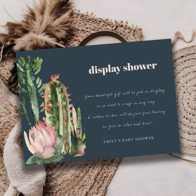 NAVY PINK FLORAL DESERT CACTI DISPLAY BABY SHOWER ENCLOSURE CARD (Creator Uploaded)