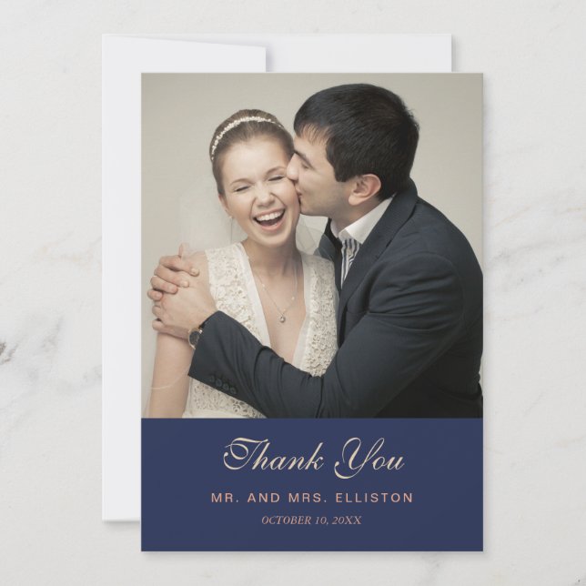 Navy & Pink Floral & Plant Pattern | Thank You (Front)