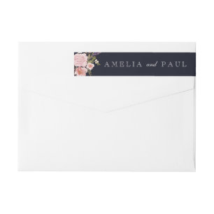 Navy Pink Floral Watercolor Wedding Envelope Label