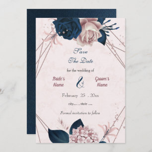 Navy & pink flowers geometric save the date