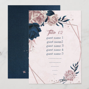 navy & pink flowers geometric seating chart card
