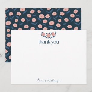Navy Pink Garden Flower Custom Bridal Shower Thank You Card