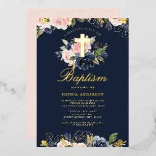 Navy Pink Gold Floral Baptism