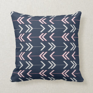 Navy Pink Grey Arrow Pattern Bohemian Decorative Throw Pillow