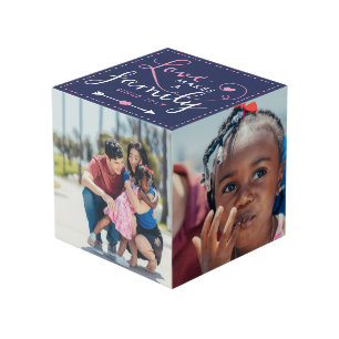 Navy Pink Love Makes A Family 4 Photos Cube