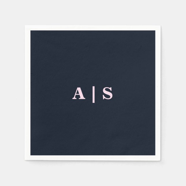 Navy & Pink Monogram Wedding Cocktail Napkin (Front)