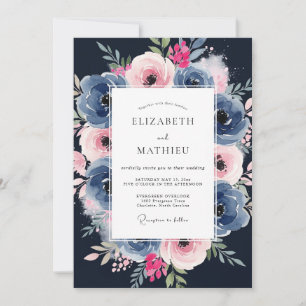 Navy Pink Moody Painterly Wedding Invitation