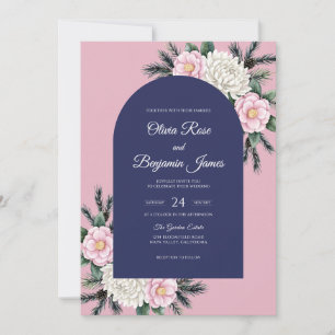 Navy Pink Petal Wedding Invitation