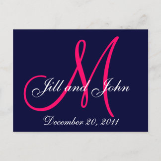 Navy Pink Save the Date Custom Monogram Postcards