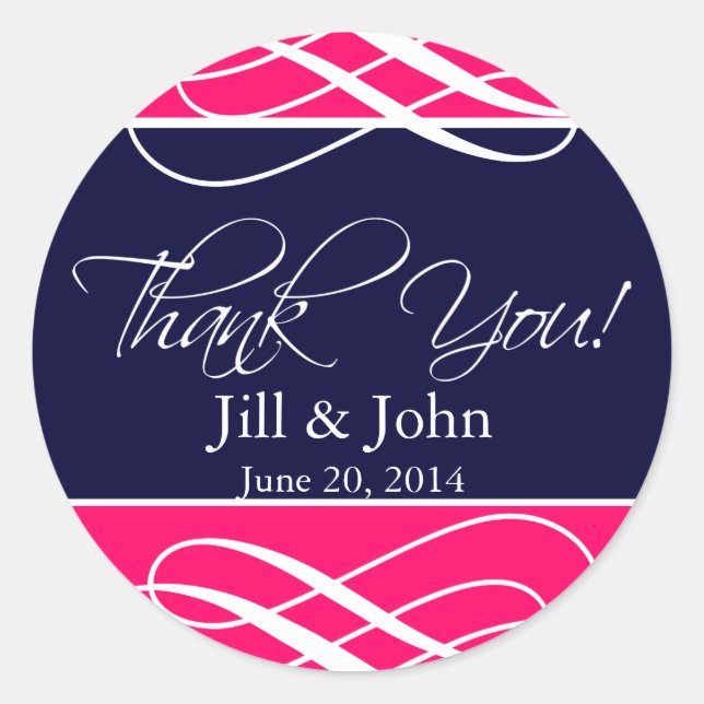 Navy Pink Thank You Favour Labels Wedding Stickers (Front)