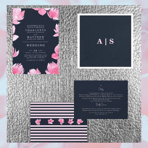 Navy & Pink Wedding Detail  Invitation