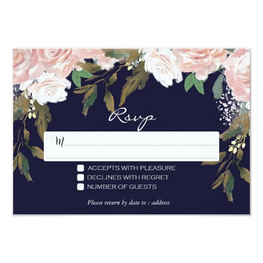 navy pink wedding rsvp card floral modern