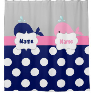 Navy Pink Whale Personalized Shower Curtain