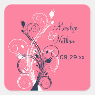 Navy Pink White Floral 1.5" Wedding Sticker